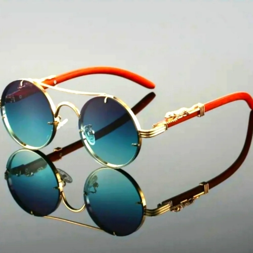 Gold and Green Gradient Round Sunglasses